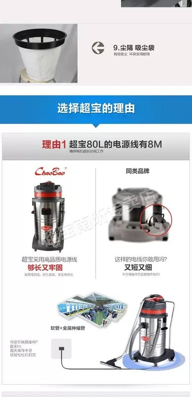 Chaobao CB80-2 thương mại thùng thép không gỉ im lặng khô và ướt hai máy hút bụi 80L công suất cao - Máy hút bụi