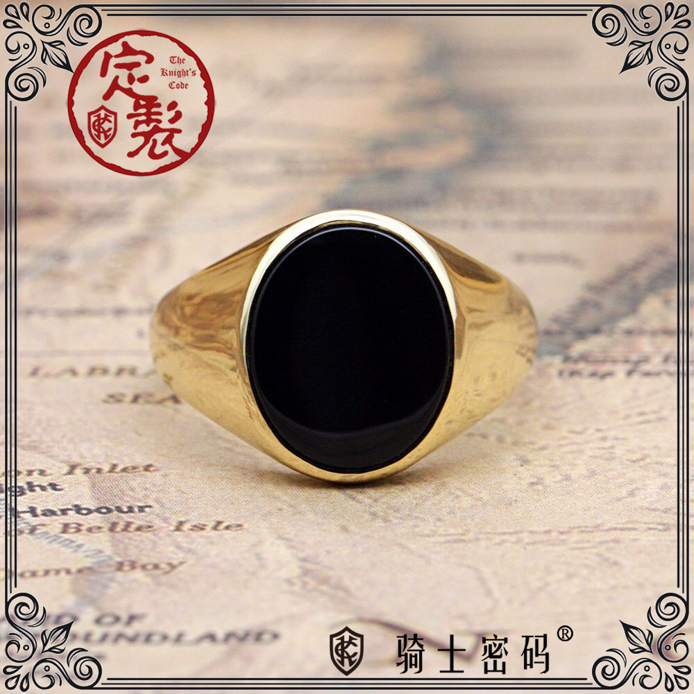 骑士密码【黑色宝石戒指】（14x12mm椭圆面18K黄金宝石12x10mm）-Taobao