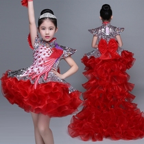 Middle China Wind children acting out of drag tail detachable princess fluffy skirt girl model walking show host suit