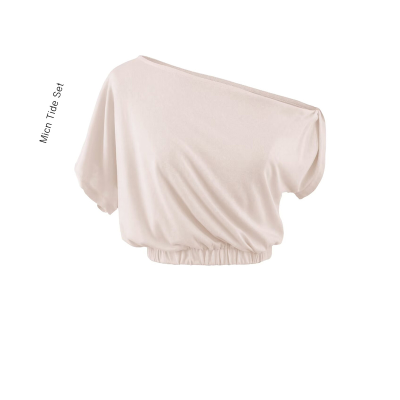 Bm Micn Pure Desire Lyocell Tencel Slightly Sheer Thin Waist-Revealing Short T-Shirt Korean Style Spicy Girl Off-Shoulder Short-Sleeve Top