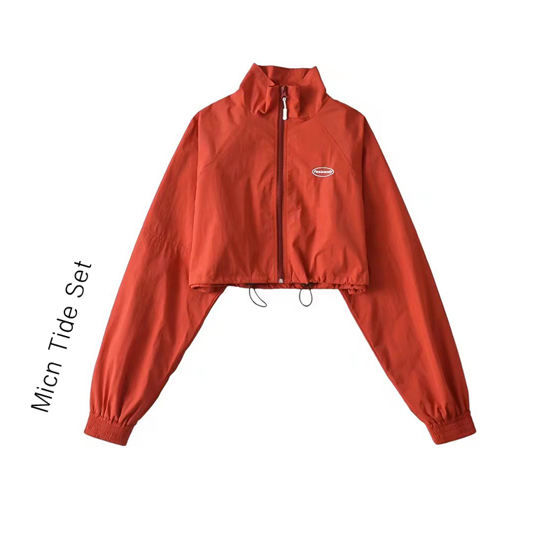American-Style Stand-Up Collar Short Jacket with Letter Patch, Jazz Top, Swag Quick-Dry Short Jacket, Autumn Small Coat for Women