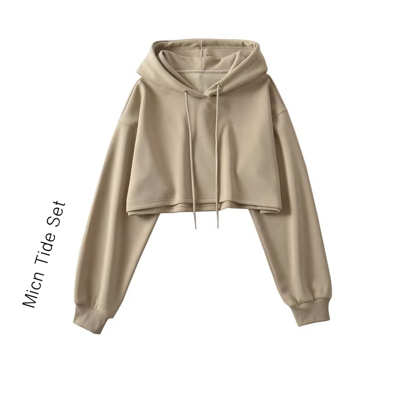 Designed American-Style Short Hooded Sweatshirt for Women, Spring Korean Style Loose-Fitting Midriff-Baring Long-Sleeved Top