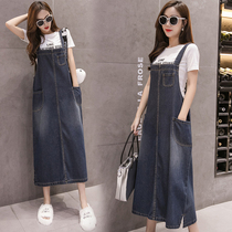 2022 spring dress new gats up overweight mm 100 lap braces denim Long dress loose harness with dress damp dress