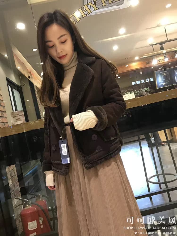 Áo lông cừu nữ ngắn phần mùa đông dày ấm áp ấm áp sinh viên Hàn Quốc xe máy lông một da lộn hoang dã áo măng to nữ ngắn