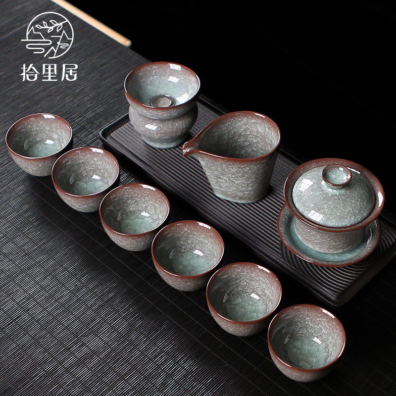 Dragon Quanqing Porcelain Gg Kiln Ice Cracks Kung Fu Tea Set set of ceramic Three-only cover Bowl Tea Cup Upscale Gift Box