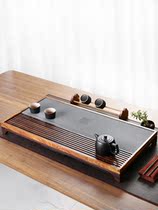  Shiliju ebony solid wood tea tray Household simple water storage dry bubble black gold stone tea table living room small set
