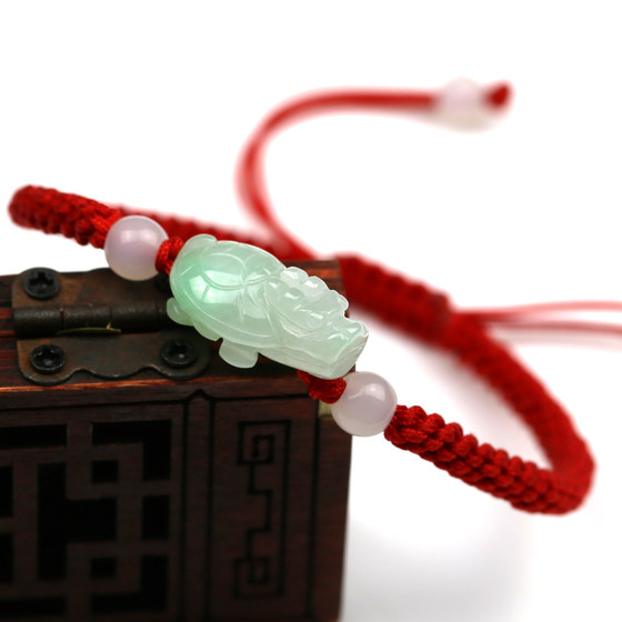 Natural A-grade jadeite dragon head turtle jade bracelet for men and women, dragon turtle bracelet, authentic jade turtle red rope bracelet