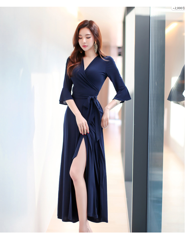 Kích thước lớn bảy điểm tay áo V-Cổ sexy ren bọc váy dài dress Slim ren bọc váy kỳ nghỉ ăn mặc đầm body nhún eo