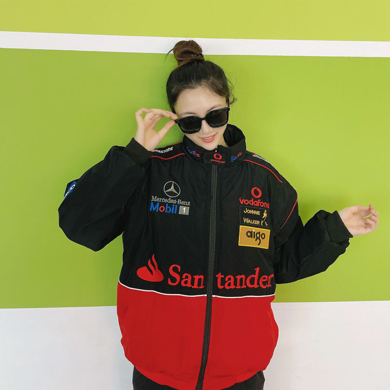 F1 Racing Suit Mercedes-Benz Team Motorcycle Suit Cycling Suit Jacket Autumn and Winter Cotton Coat Men's Fully Embroidered Jacket Women's Cotton Coat