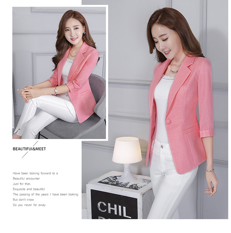 Mùa hè 2017 mới cotton và vải lanh tay áo nhỏ phù hợp với nữ thường mỏng phần một nút bảy tay áo phù hợp áo vest blazer nữ