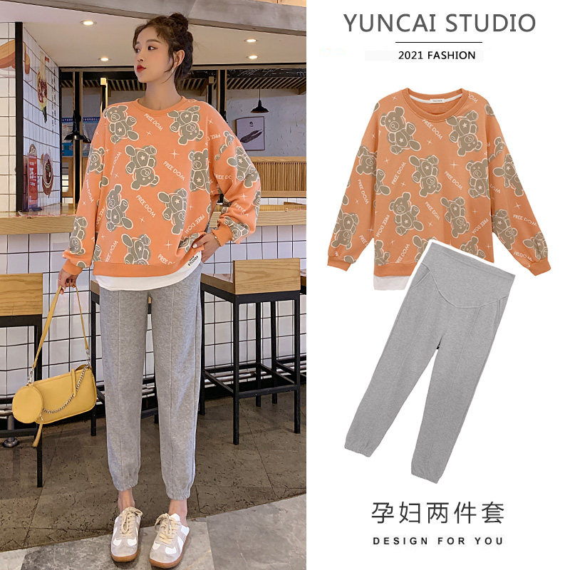 Pregnant women's autumn clothing suit stylish style net red loose sweatshirt spring autumn style new fall sports casual pants two sets