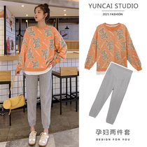 Pregnant womens autumn clothing suit stylish style net red loose sweatshirt spring autumn style new fall sports casual pants two sets
