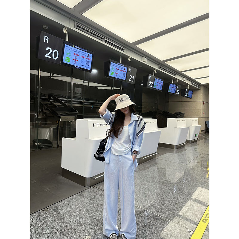 Wenwen Is Wen's [Light Oxygen Set] Minimalist Tencel Linen Shirt + Casual Wide-Leg Pants Set