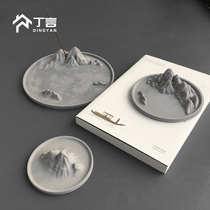 Chinese style wind incense insert line fragrant tray cement home adornment swing pieces thousands of miles and mountains Chanto tea table sunken sandalwood