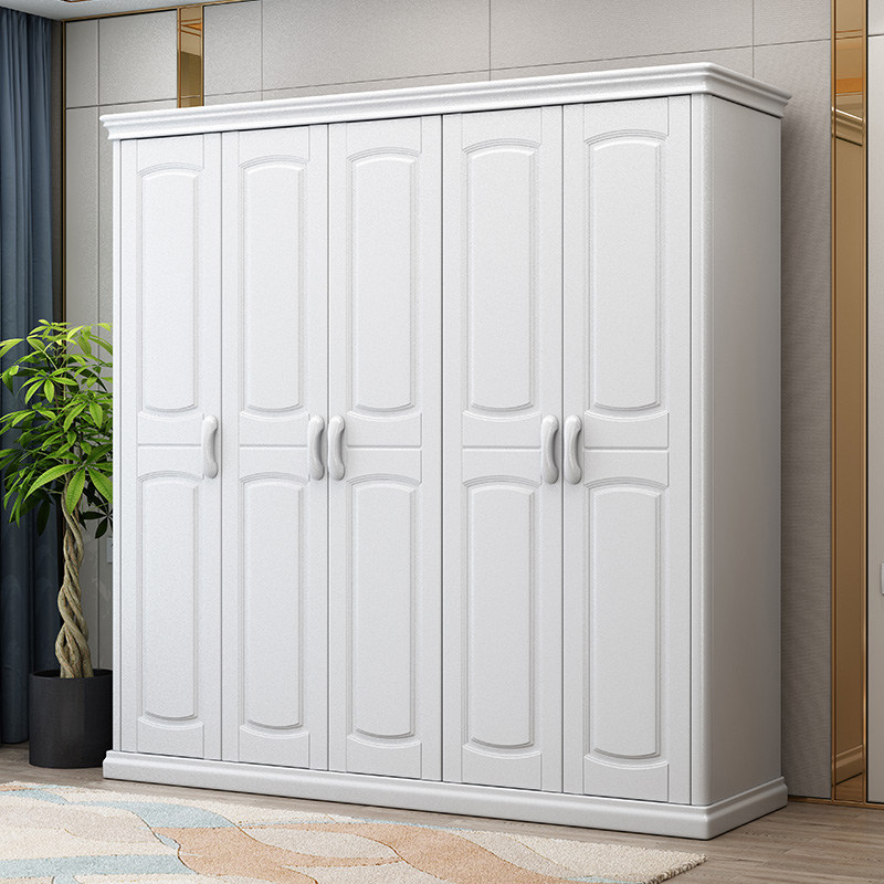 Solid wood wardrobe Chinese rubber wood bedroom closet five doors six doors flat open door bedroom furniture storage large closet