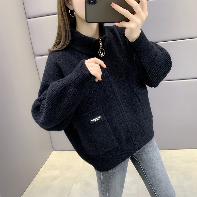 Women's short woolen coat women's 2022 spring and autumn new loose stand-up collar casual jacket top autumn and winter women's clothing