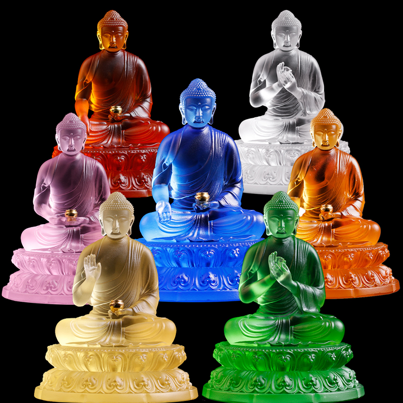 Seven pharmacists glazed light Tathagata Seven Buddhas home worship Buddha statue decoration Buddha hall mandala temple Buddhist hall decoration