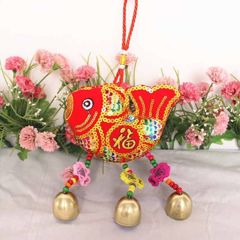 Double sided embroidery Spring Festival Decorative Wind Bells Pendant Carp Hanging accessories Yuanbao hanging decoration New Year's bell Apple car hung