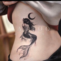 Black & White Moon Crescent Moon Crescent Mermaid Tail Teen Girl Tattoo Patch Tattooed Appliqued Woman Flowers Arms and Waterproof One 8 sheets