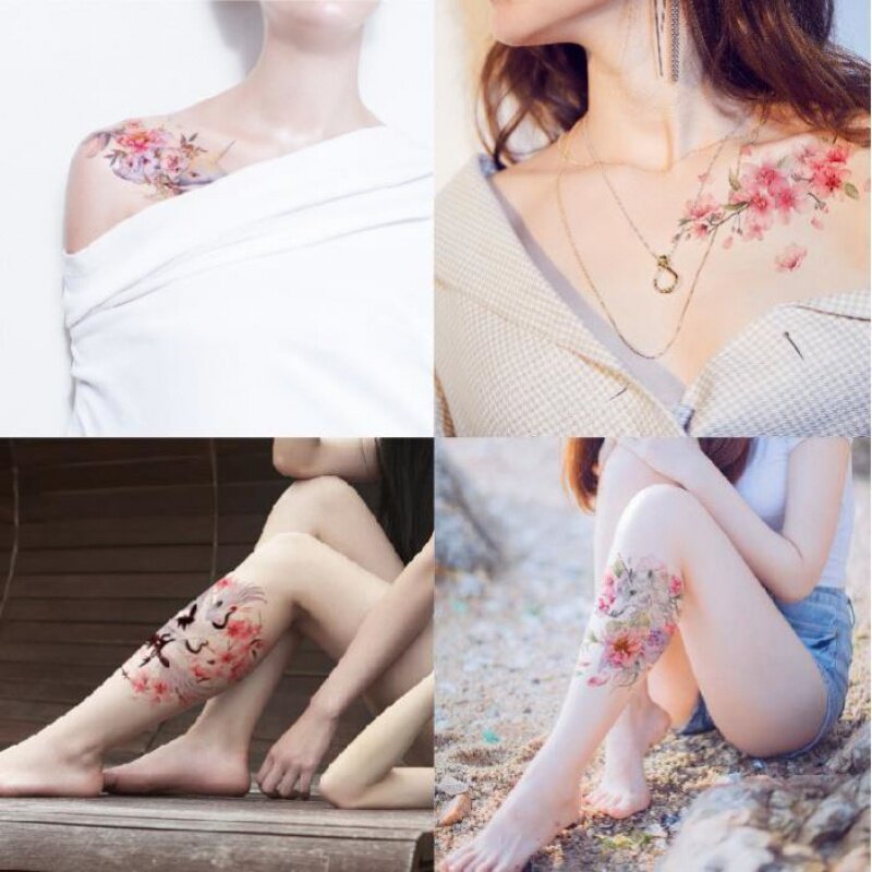 8 sets of suit ancient wind flower arms women tattooed with emulated unicorn persistent whale waterproof collarbone fresh cherry blossom fairy crane