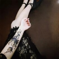 Fresh water ink lotus lotus lotus waterproof male and female flower arms tattooed with dark black arm calf covered persistent stickers