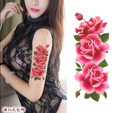 Color rose flower big picture waterproof female lasting temptation body painting abdominal cesarean section to cover scar tattoo stickers