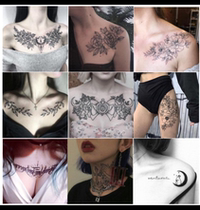 Plain line flower dark black tattoo stickers waterproof female lasting original hand-painted