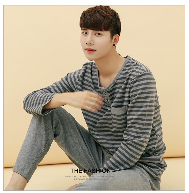 Bộ đồ ngủ công chúa Mak cotton nam mùa xuân thanh niên nam phục vụ nhà mùa xuân và mùa thu dài tay cotton phù hợp với nam cotton bộ mặc nhà cho nam