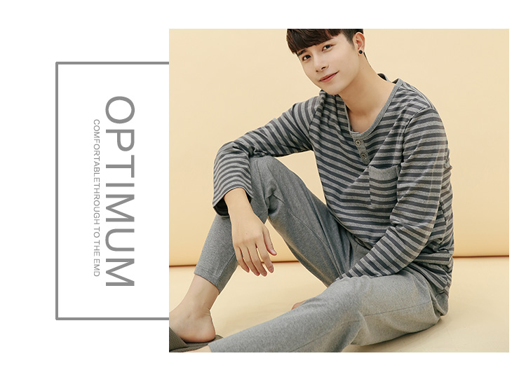 Bộ đồ ngủ công chúa Mak cotton nam mùa xuân thanh niên nam phục vụ nhà mùa xuân và mùa thu dài tay cotton phù hợp với nam cotton bộ mặc nhà cho nam
