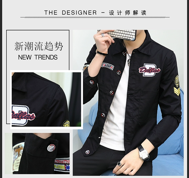 Áo khoác nam mùa thu denim nam phiên bản Hàn Quốc của xu hướng tự tu dưỡng quần jean đẹp trai quần áo mùa xuân và áo khoác mùa thu