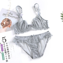 Ultra-thin comfortable sexy beautiful back large size gathered lace womens bra set big chest showing small underwear bra