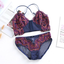 Underwear womens thin section comfortable beautiful back skin color lace no steel ring front buckle thin strap sexual confusion ultra-thin sexy bra set