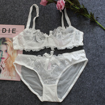 Ladies lace underwear comfortable mesh transparent bra set ultra thin breathable large size sexy temptation bra White