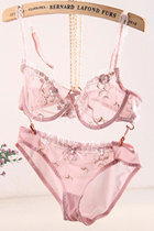 Japanese womens sexy bra set gather lace ultra-thin thin girl small chest seamless transparent underwear set