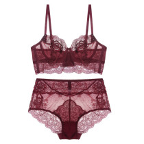 Explosive French sexy ultra-thin embroidery adjustable lace bra set ultra-thin underwear European and American high-waisted underwear