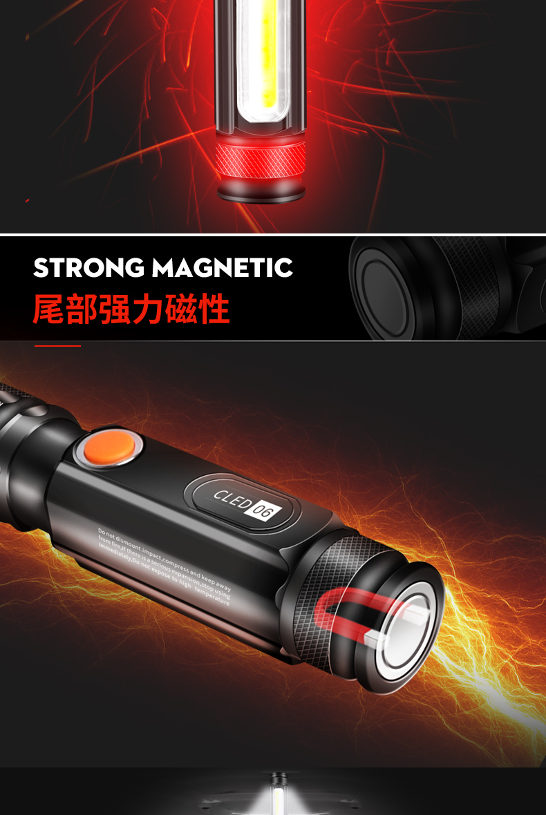 Đèn LED bên mini đèn pin chói đèn pin sạc siêu sáng đa chức năng chiếu sáng hộ gia đình ngoài trời không thấm nước đèn pin sạc
