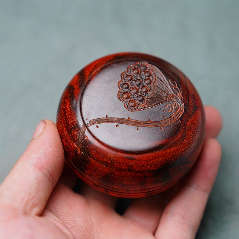 One Pinching Green Lotus India Small Leaf Purple Sandalwood First Decorated Box Wooden Containing Box Box Collection Box Wood Grease Box 0278