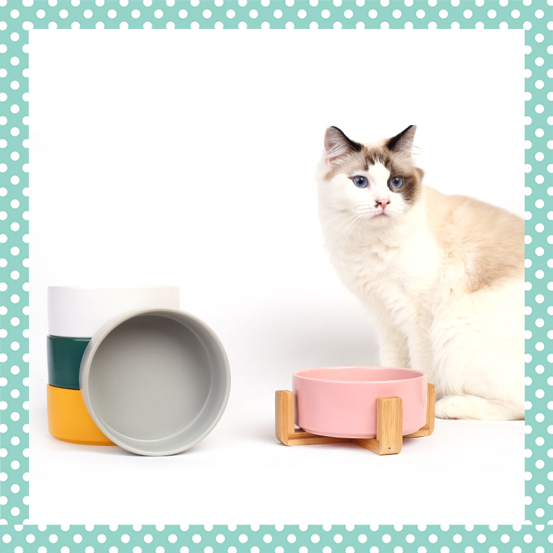ins wind cat bowl color water bowl protection cervical vertebra bowl wooden frame ceramic bowl cat food bowl canned bowl cat snack bowl