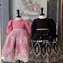 South Korean childrens clothing 2021 autumn and winter Christmas girls dress red foreign air yarn dress festival birthday gown dress