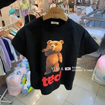 One Mother Korean Version Children Summer Round Collar Short Sleeve T-Shirt Girl Pure Cotton Breathable Undershirt Small Bear Printed Blouse Tide