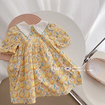 Korean Boy Clothing Girl Short Sleeve Doll Collar Dress Summer 2021 New Little Girl Baby Foreign Air Princess Dress