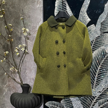 Yi Ma original childrens clothing girls double-sided cashmere coat 2024 autumn new childrens green woolen coat fashionable and versatile
