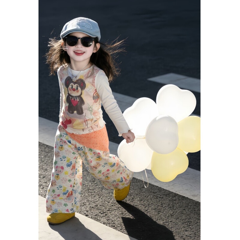 In-Stock Children's Clothing Girls' T-Shirt 2026 Spring New Korean Style Baby Girl Trendy Cartoon Print White Long-Sleeve Top