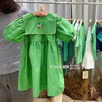 One Mother Korean Version Girl Bubble Cuff Green Dress 2022 Summer Dress New Girl Dolls Collar Foreign Air Princess Dress