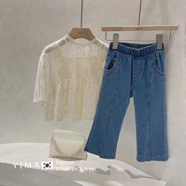 A mother of children dress girl lace gown jeans two sets 2021 summer dress new ocean gas mesh red little fragrant wind suit