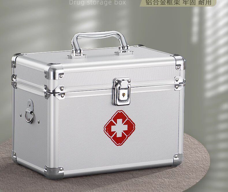 大号铝合金医用家庭企业药物收纳箱银色医药箱手提出诊箱金属急救