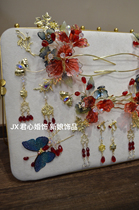 Junxinjia red green and blue hairpins and eight-piece bridal accessories set