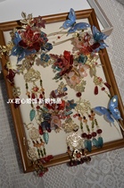 Junxinjia – ensemble dépingles à cheveux papillon à fleurs contrastées huit pièces rouge et bleu couvre-chef de style chinois pour mariée #7885