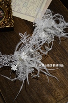 Junxinjia Feather Lace Piece Asymmetric Ear Clip Earrings Headgear Dual-Purpose Accessories #3720