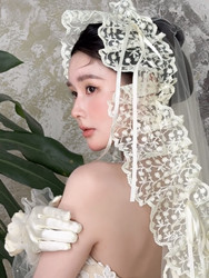 Junxinjia 레이스 활 치마 베일 신부 스타일 베일